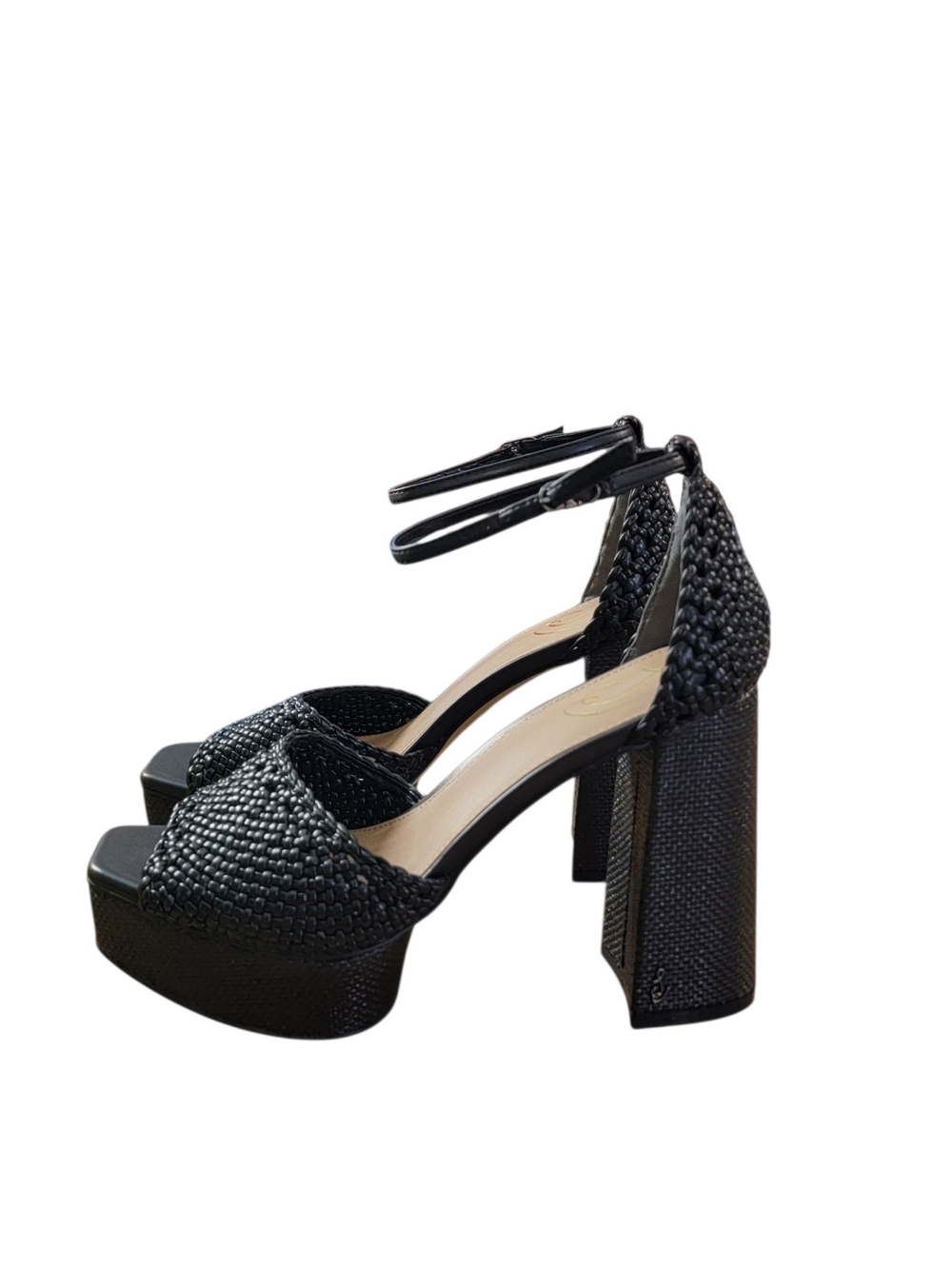 Sam Edelman Nattie Black Woven Platform Block Heel Sandals